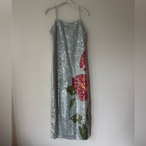 Blue Anthurium flowers slip maxi dress